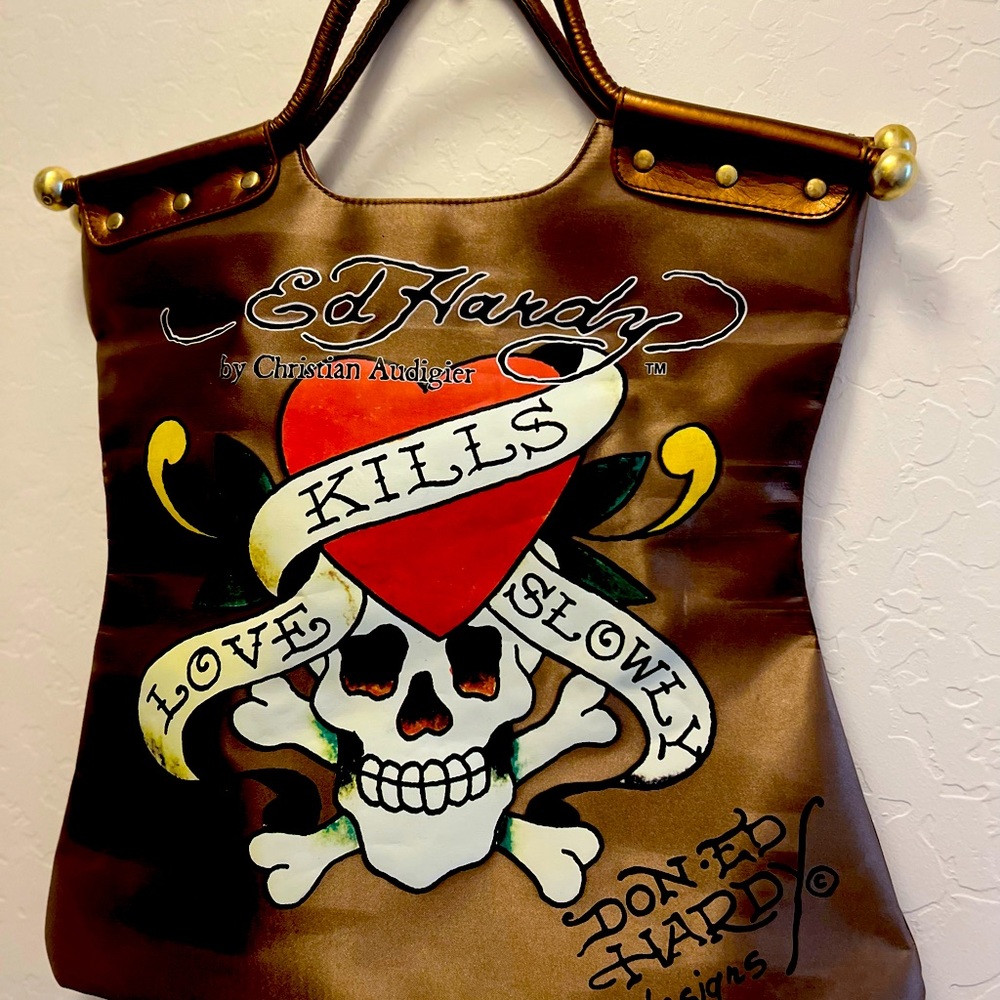 Ed Hardy Tote bag purse Y2K ish Love Kills Slowly Signed by Don Hardy designs